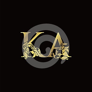 Gold Luxury K and A, KA Letter Initial Logo Icon, Monogram Floral Leaf Logo Design