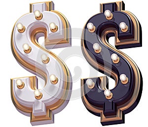 Gold luxury lamp light font. Dollar symbol