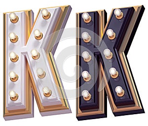 Gold luxury lamp light font. Letter K