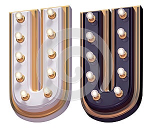 Gold luxury lamp light font. Letter U