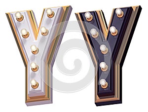 Gold luxury lamp light font. Letter Y