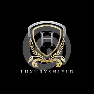 Gold Luxury Shield H Letter Logo