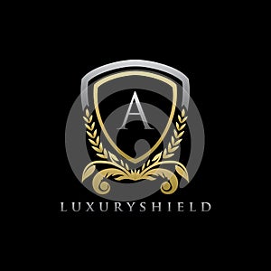 Gold Luxury Shield A Letter Logo