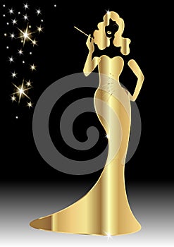 Gold luxury silhouette diva, shop logo fashion. Company logo design, Beautiful cover girl retro ,