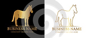 Gold Luxury Stallion or Equestrian Logo with Standing Elegant Horse photo