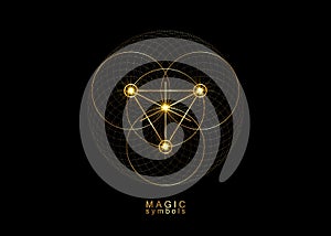 Gold Magic Alchemy symbols, Sacred Geometry. Religion, philosophy, spirituality, occultism concept. Linear triangle isolated