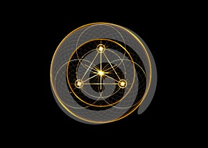 Gold Magic Alchemy symbols, Sacred Geometry. Religion, philosophy, spirituality, occultism concept. Linear triangle isolated photo