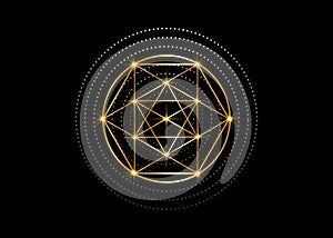 Gold Magic Alchemy symbols, Sacred Geometry. Religion, philosophy, spirituality, occultism concept. Linear triangle with lines