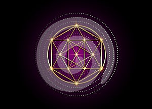 Gold Magic Alchemy symbols, Sacred Geometry. Religion, philosophy, spirituality, occultism concept. Linear triangle with lines