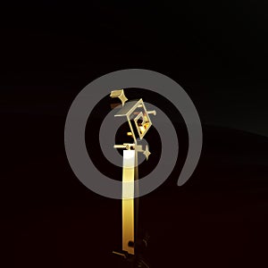 Gold Magic staff icon isolated on brown background. Magic wand, scepter, stick, rod. Minimalism concept. 3d illustration