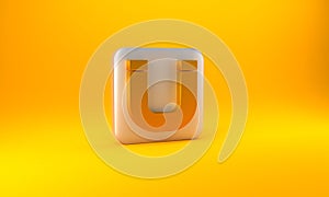 Gold Magnet icon isolated on yellow background. Horseshoe magnet, magnetism, magnetize, attraction. Silver square button