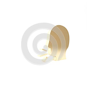 Gold Man coughing icon isolated on white background. Viral infection, influenza, flu, cold symptom. Tuberculosis, mumps