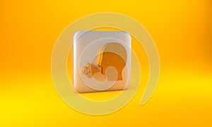 Gold Man coughing icon isolated on yellow background. Viral infection, influenza, flu, cold symptom. Tuberculosis, mumps