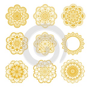 Gold mandala collection design on white