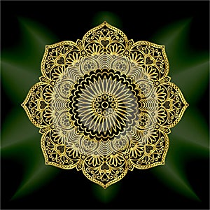 Gold mandala mantra om. Indian pattern decorative vector element