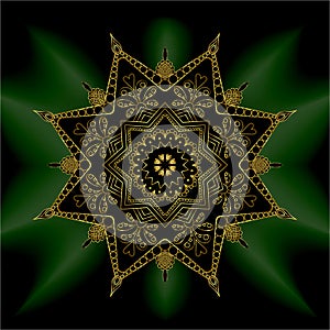 Gold mandala mantra om. Indian pattern decorative vector element