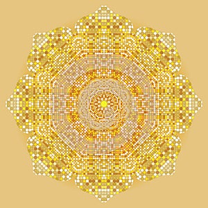 Gold Mandala texture with golden mosaics in the Byzantine style. Antique color Mosaic tiles in antique style. Cobblestone texture