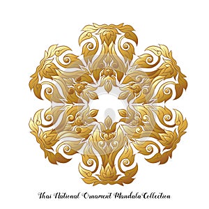 Gold mandala of traditional Thai ornament. Stock illustration.