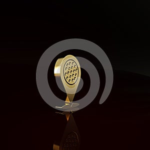 Gold Map pointer with golf sport club icon isolated on brown background. Minimalism concept. 3d illustration 3D render