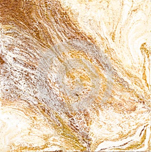 White and golden marble texture. Hand draw painting with marbled texture and gold and bronze colors. Gold marble