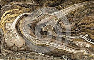 Gold marbling texture design. Beige and golden marble pattern. Fluid art.