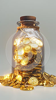 Gold market concept coins stored in bottles, representing wealth