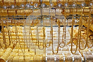 Gold market window with jewellery, necklaces, bracelets and luxury accessories