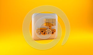 Gold Mars rover icon isolated on yellow background. Space rover. Moonwalker sign. Apparatus for studying planets surface