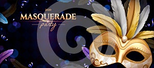 Gold masquerade mask banner