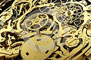Gold mechanism, clockwork with working gears.