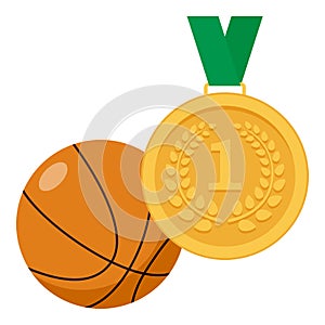 Gold Medal and Basketball Ball Flat Icon