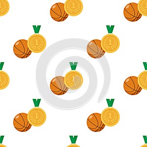 Gold Medal and Basketball Ball Seamless