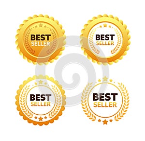 Gold medal for best seller. Retail badge. Best seller tag. Vector stock illustration