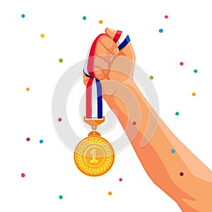 Gold medal in hand. Vector