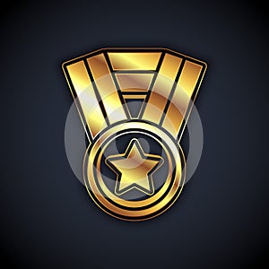 Gold Medal icon isolated on black background. Winner achievement sign. Award medal. Vector