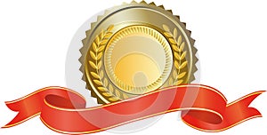 Gold medal and red ribbon