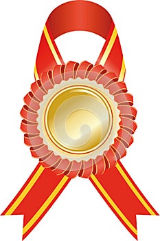 Gold medal with red ribbon