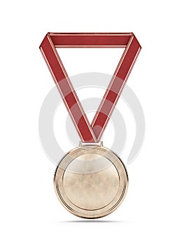 Gold medal with red ribbon photo