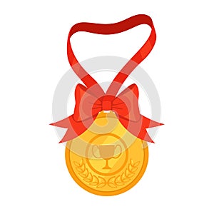 Gold medal with a red ribbon as an award for the first place in the competition. Championship Winner Trophy