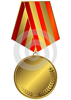 Gold medal with striped ribbon