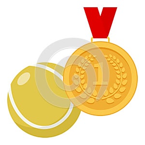 Gold Medal and Tennis Ball Flat Icon