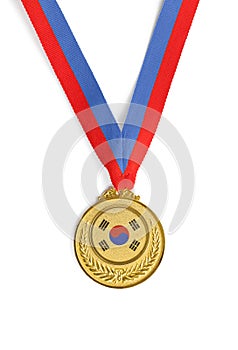 Gold medal on white as a symbol of victory in sports competition in South Korea