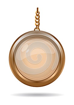 Gold medallion on a gold chain. Round keychain