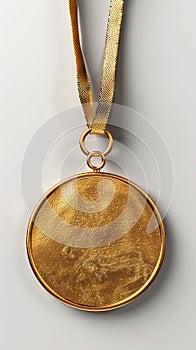 A gold medallion with a ribbon hanging from it photo
