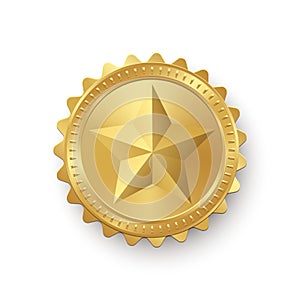 Gold medallion with star isolated on white background. Vector design element. photo