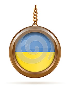 Gold medallion with Ukrainian flag. Vector illustration