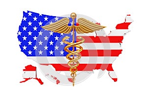 Gold Medical Caduceus Symbol with United States of America USA F