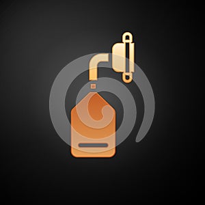 Gold Medical oxygen mask icon isolated on black background. Vector