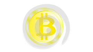 Gold metal beautiful bright shimmering yellow coin bitcoin with volumetric edges. Obverse of a coin bitcoat on a white background.