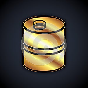 Gold Metal beer keg icon isolated on black background. Vector